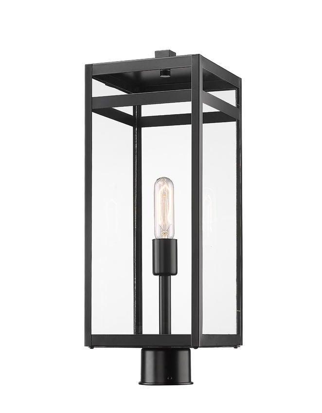 Black with Clear Glass Shade Outdoor Post Light - LV LIGHTING