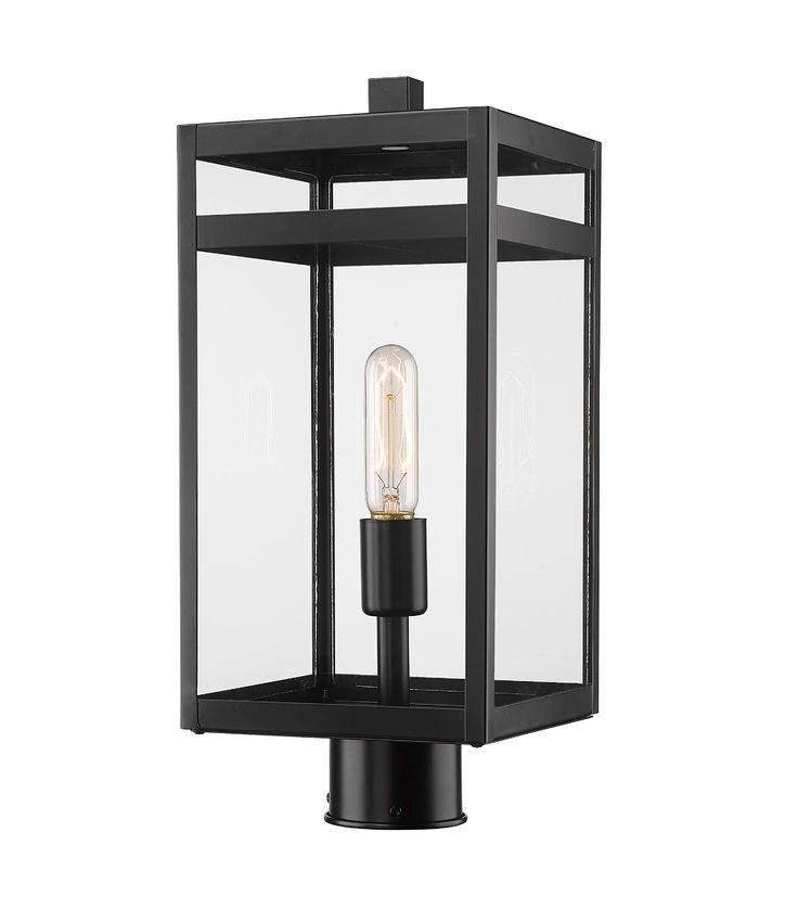 Black with Clear Glass Shade Outdoor Post Light - LV LIGHTING