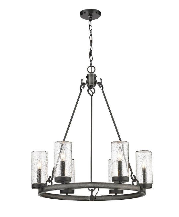 Steel with Clear Cylindrical Seedy Glass Shade Outdoor Pendant - LV LIGHTING