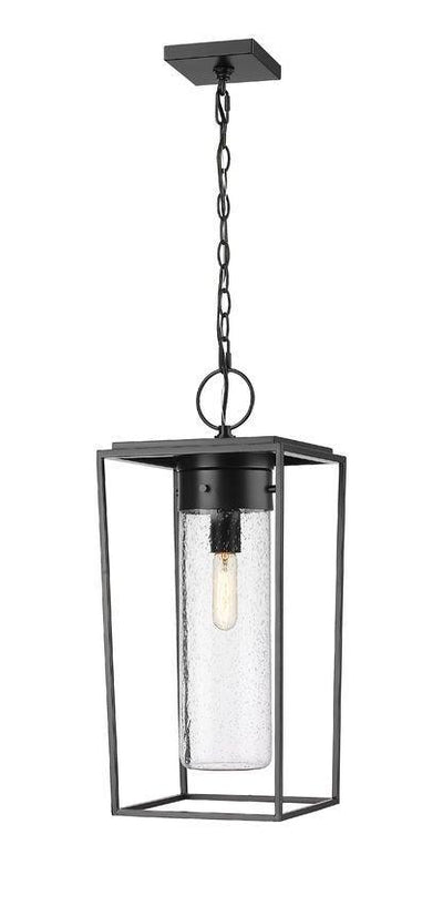 Black with Clear Cylindrical Seedy Glass Shade Outdoor Pendant - LV LIGHTING