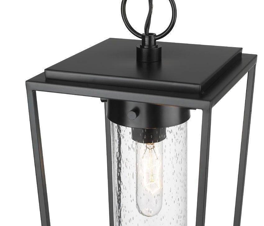 Black with Clear Cylindrical Seedy Glass Shade Outdoor Pendant - LV LIGHTING