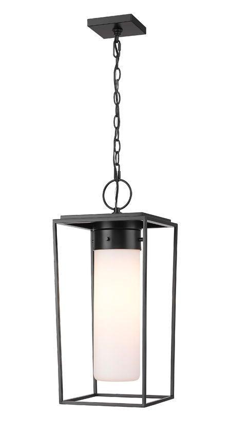 Black Frame with Cylindrical White Opal Glass Shade Outdoor Pendant - LV LIGHTING