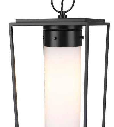 Black Frame with Cylindrical White Opal Glass Shade Outdoor Pendant - LV LIGHTING