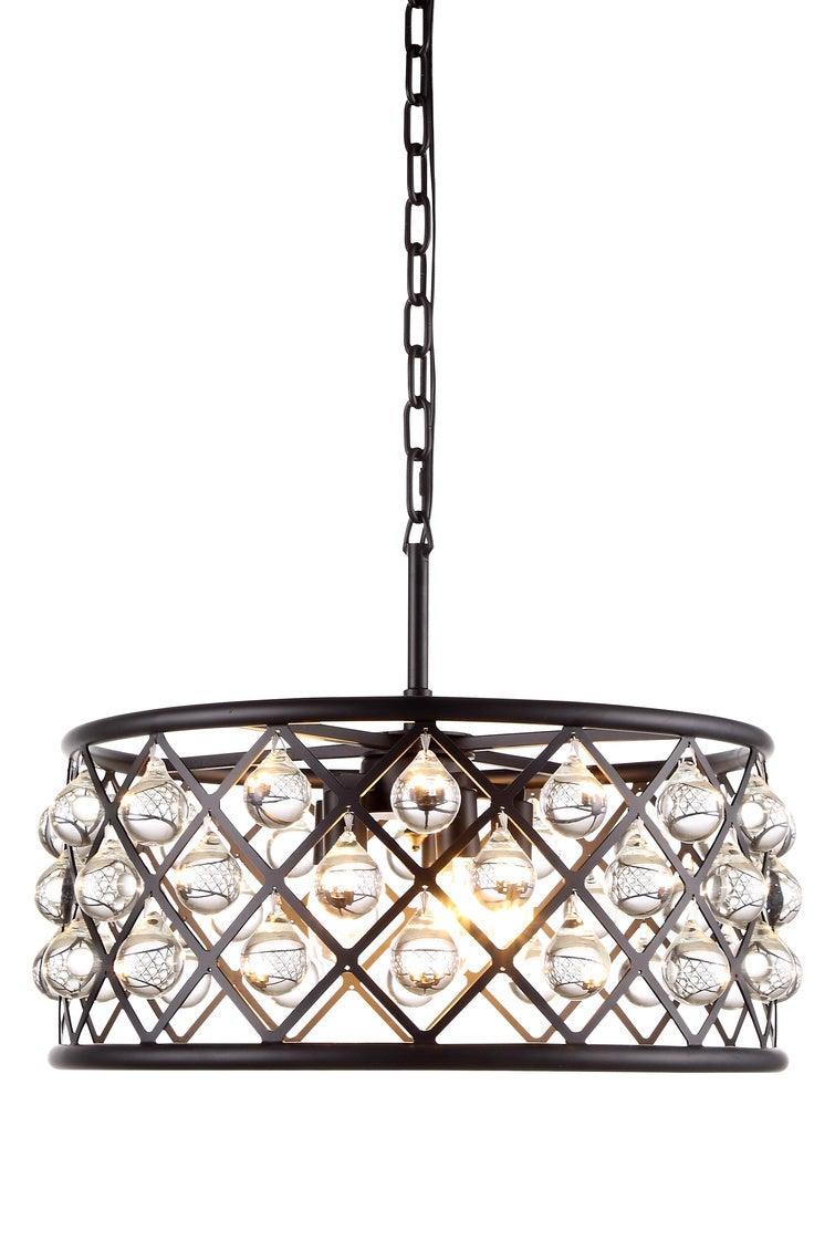 Steel with Crystal Drop Drum Shade Chandelier - LV LIGHTING