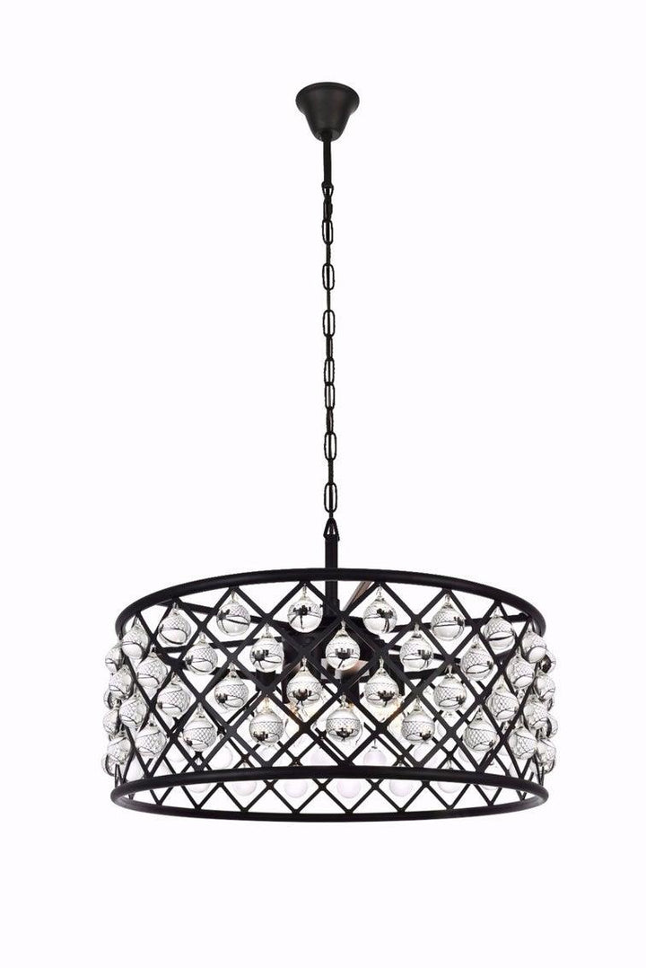 Steel with Crystal Drop Drum Shade Chandelier - LV LIGHTING