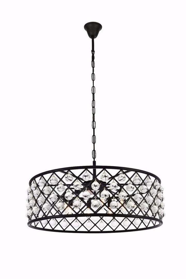 Steel with Crystal Drop Drum Shade Chandelier - LV LIGHTING