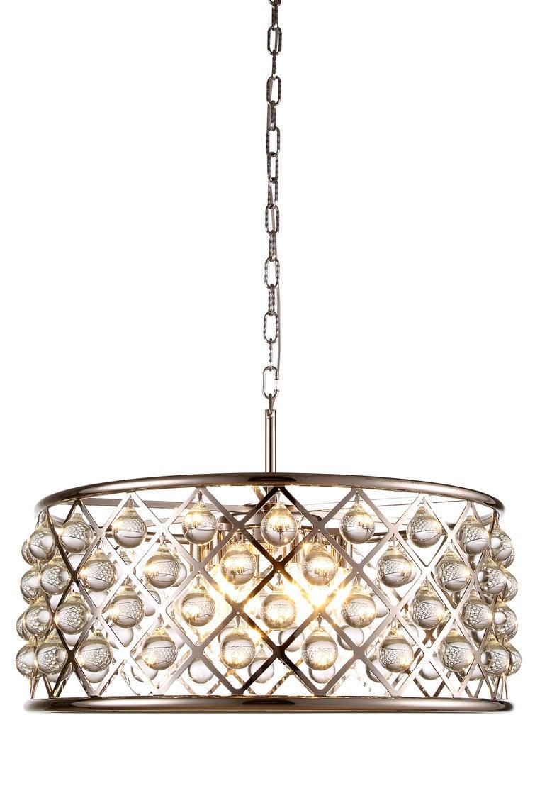 Steel with Crystal Drop Drum Shade Chandelier - LV LIGHTING