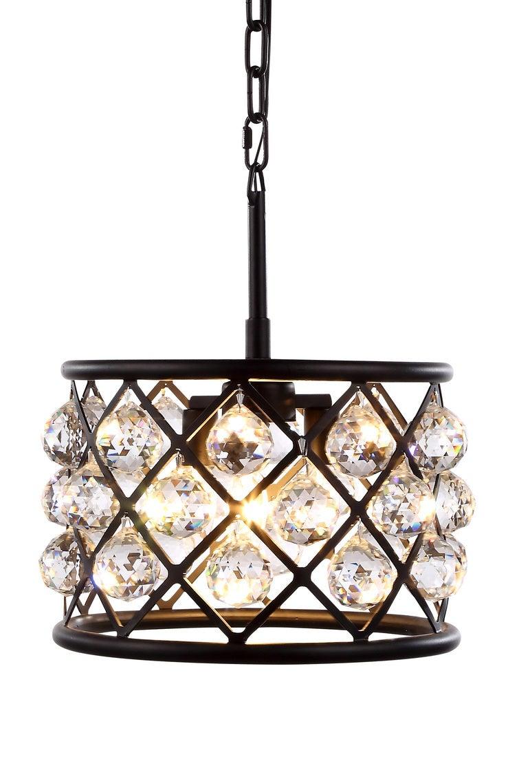 Steel with Clear Crystal Drop Drum Shade Pendant / Chandelier - LV LIGHTING