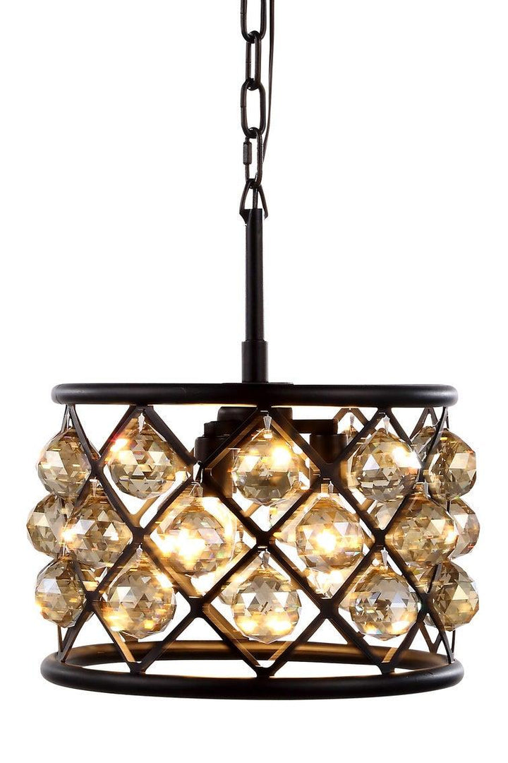 Steel with Clear Crystal Drop Drum Shade Pendant / Chandelier - LV LIGHTING