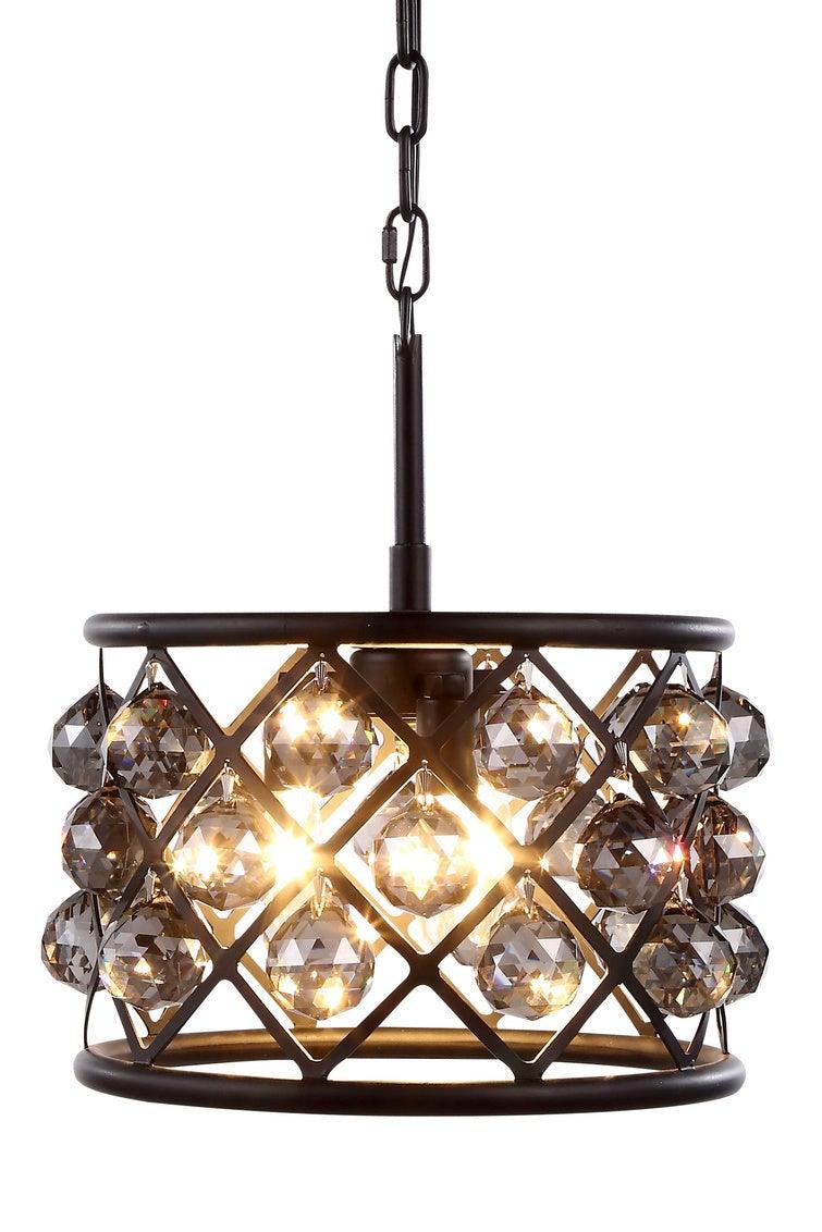 Steel with Clear Crystal Drop Drum Shade Pendant / Chandelier - LV LIGHTING