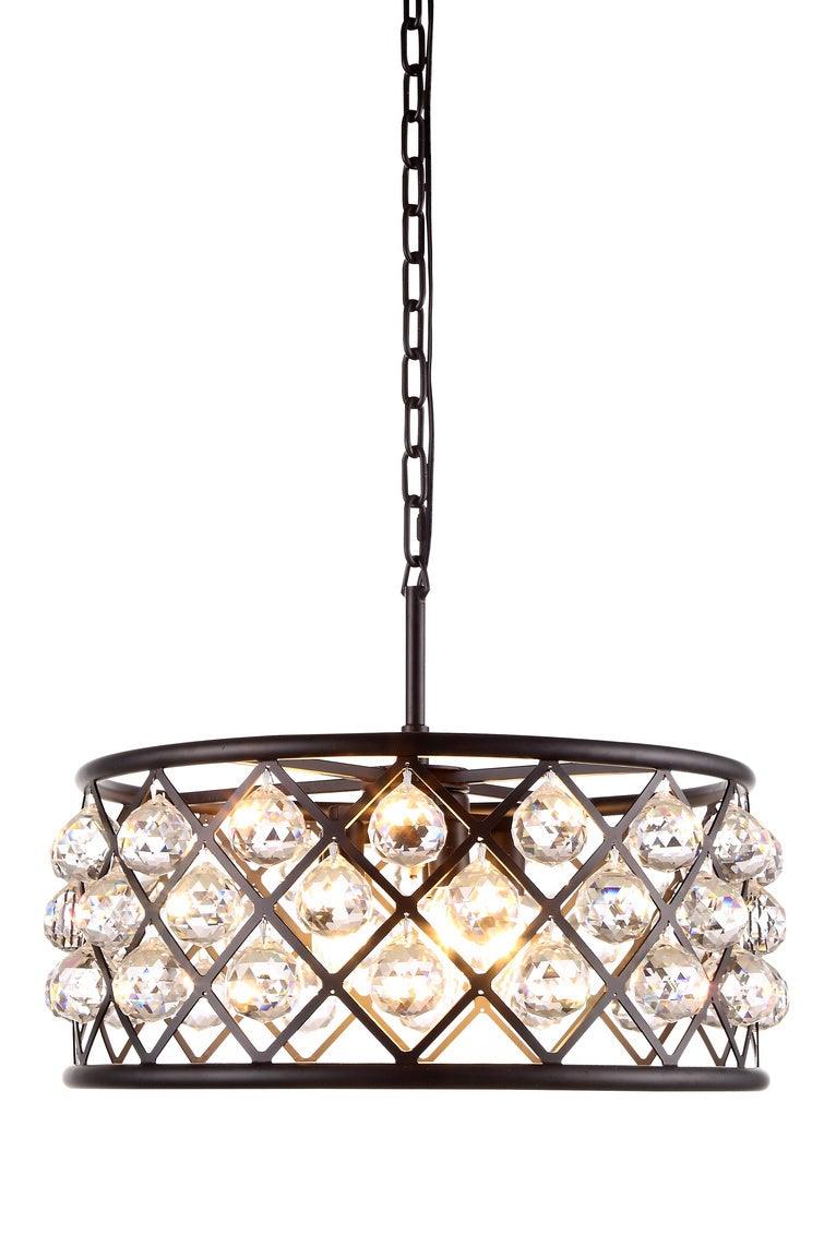 Steel with Clear Crystal Drop Drum Shade Pendant / Chandelier - LV LIGHTING