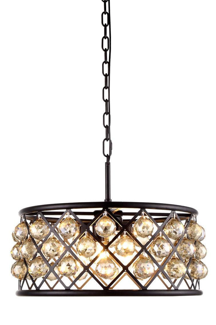 Steel with Clear Crystal Drop Drum Shade Pendant / Chandelier - LV LIGHTING