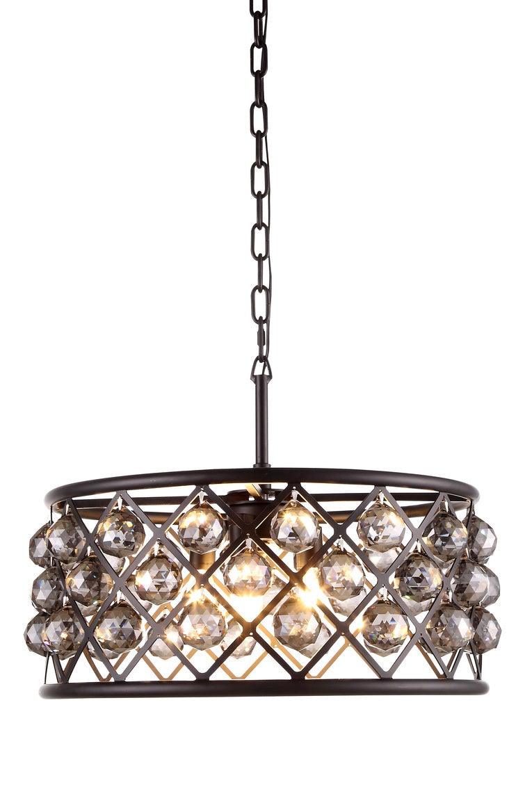 Steel with Clear Crystal Drop Drum Shade Pendant / Chandelier - LV LIGHTING