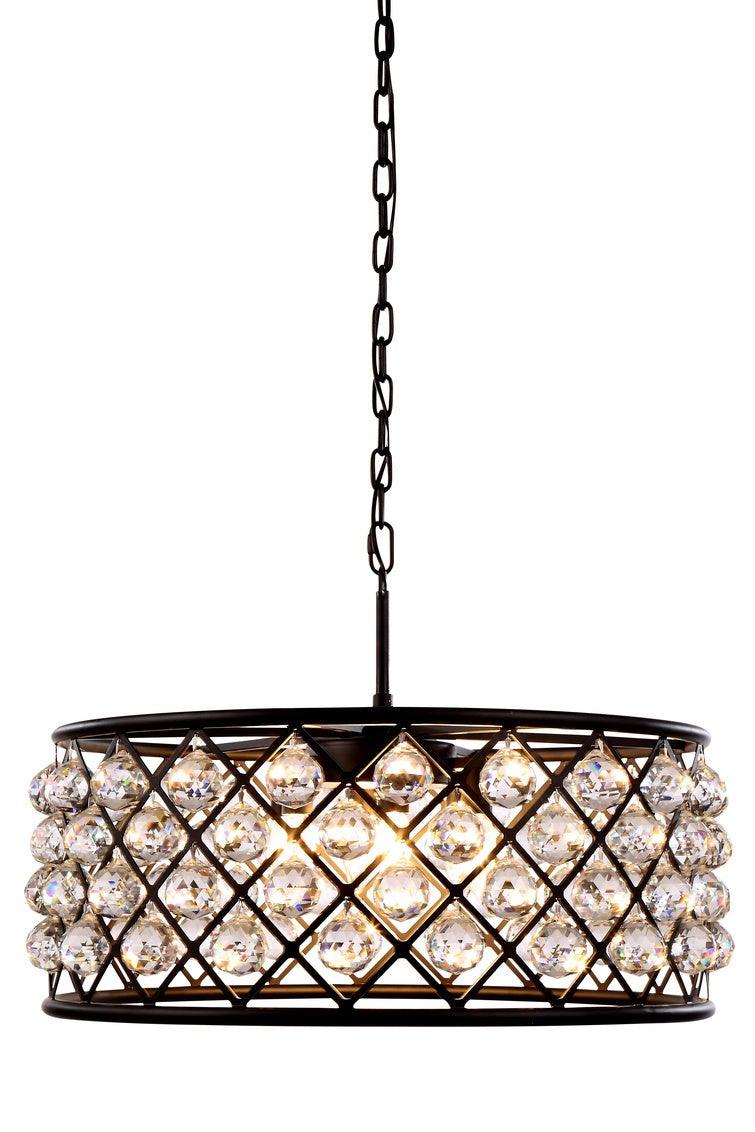 Steel with Clear Crystal Drop Drum Shade Pendant / Chandelier - LV LIGHTING