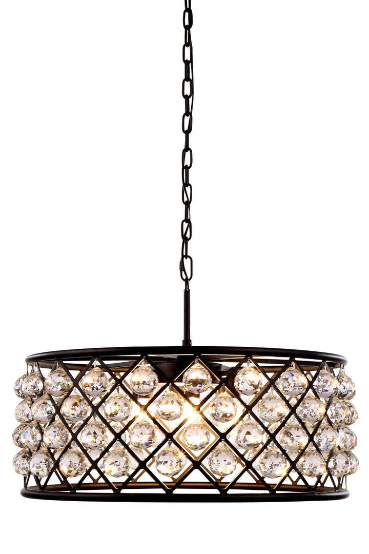 Steel with Clear Crystal Drop Drum Shade Pendant / Chandelier - LV LIGHTING