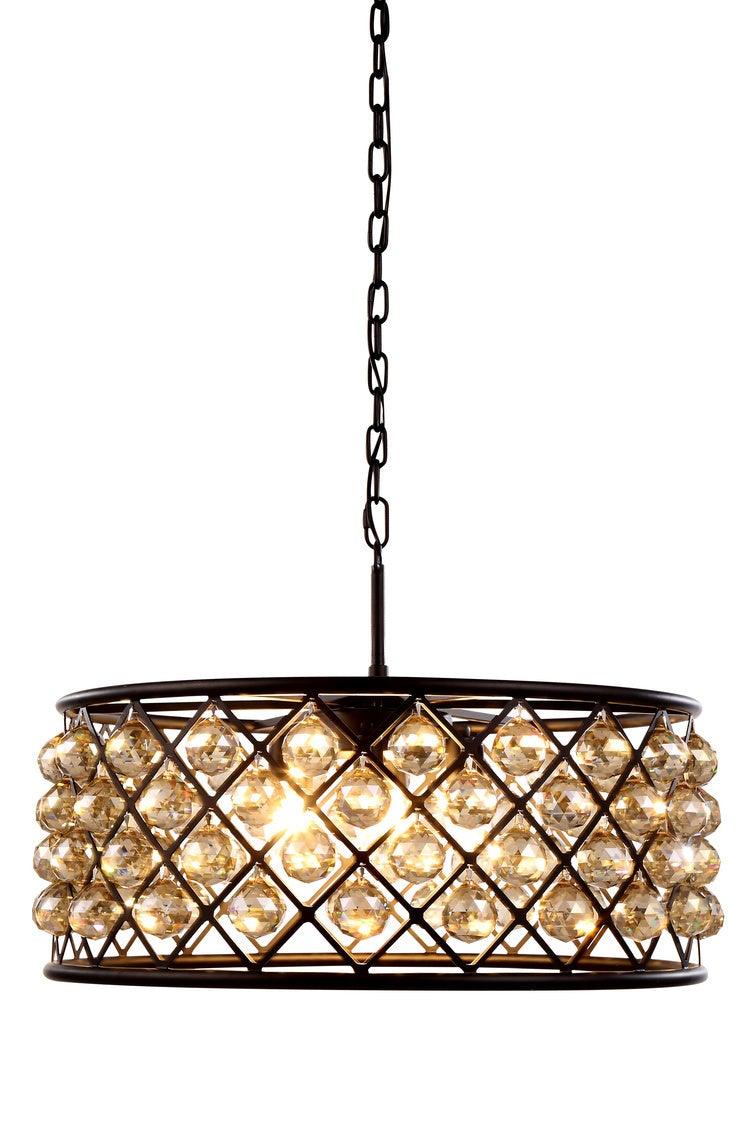 Steel with Clear Crystal Drop Drum Shade Pendant / Chandelier - LV LIGHTING