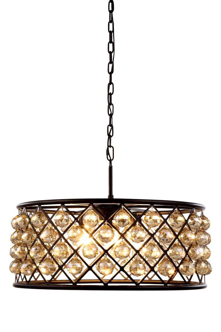 Steel with Clear Crystal Drop Drum Shade Pendant / Chandelier - LV LIGHTING