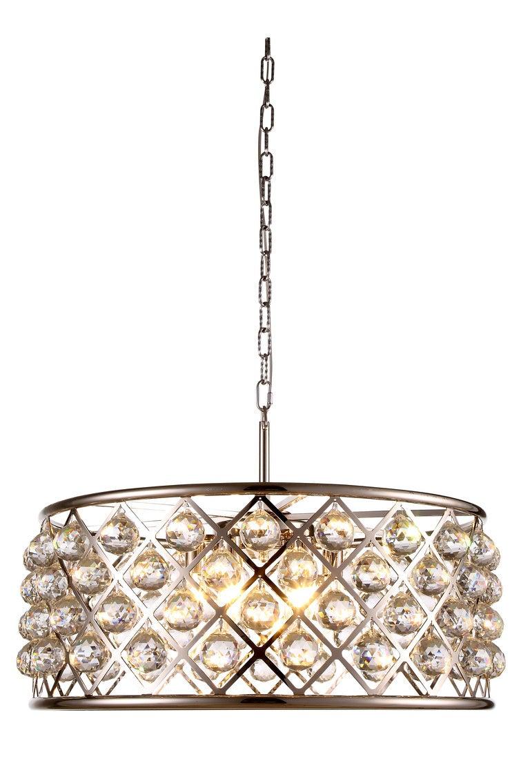 Steel with Clear Crystal Drop Drum Shade Pendant / Chandelier - LV LIGHTING
