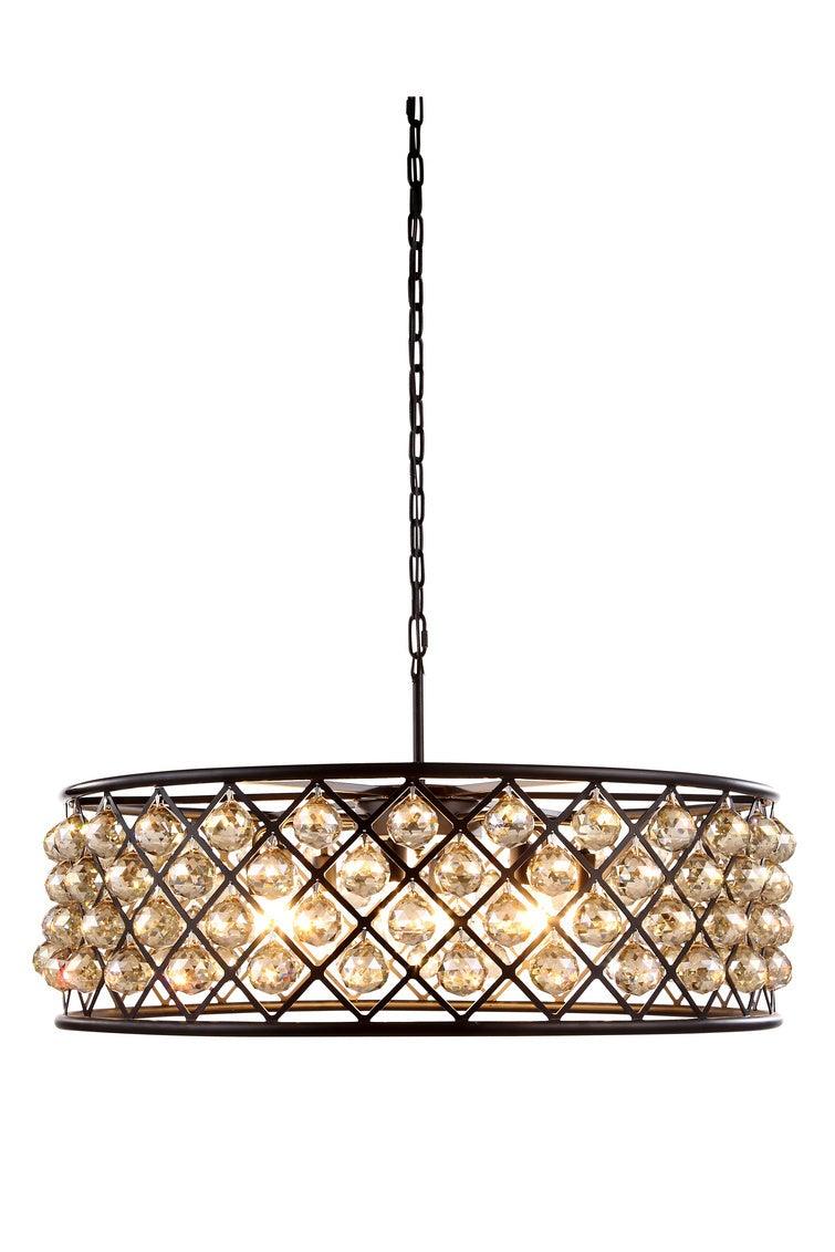 Steel with Clear Crystal Drop Drum Shade Pendant / Chandelier - LV LIGHTING