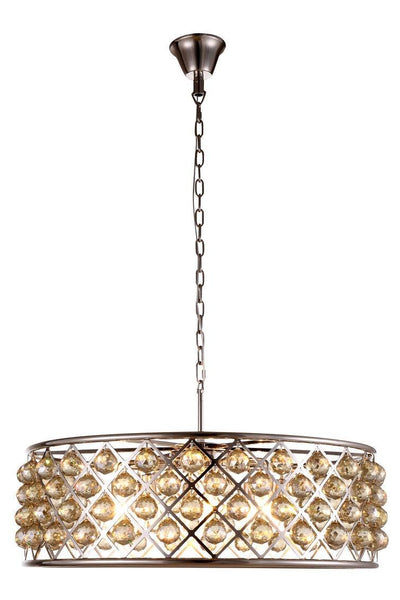Steel with Clear Crystal Drop Drum Shade Pendant / Chandelier - LV LIGHTING
