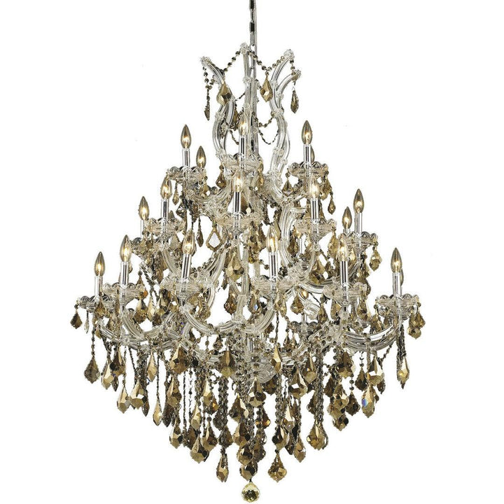 Steel with Clear Crystal and Strand Chandelier - LV LIGHTING