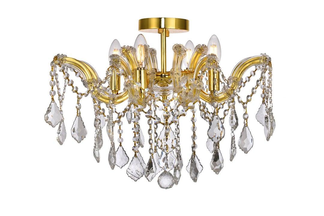 Steel with Clear Crystal Drop and Strand Flush Mount - LV LIGHTING