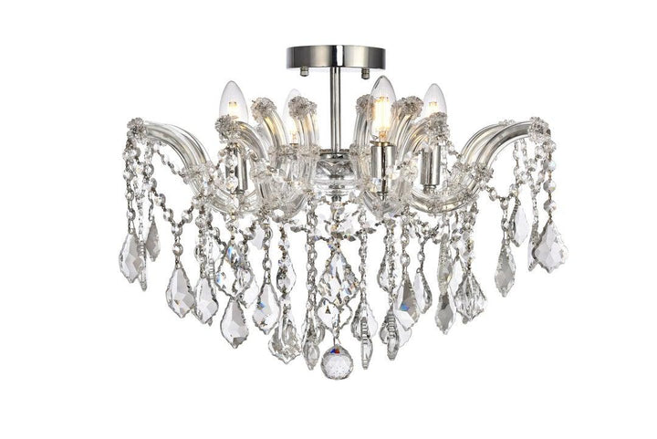 Steel with Clear Crystal Drop and Strand Flush Mount - LV LIGHTING