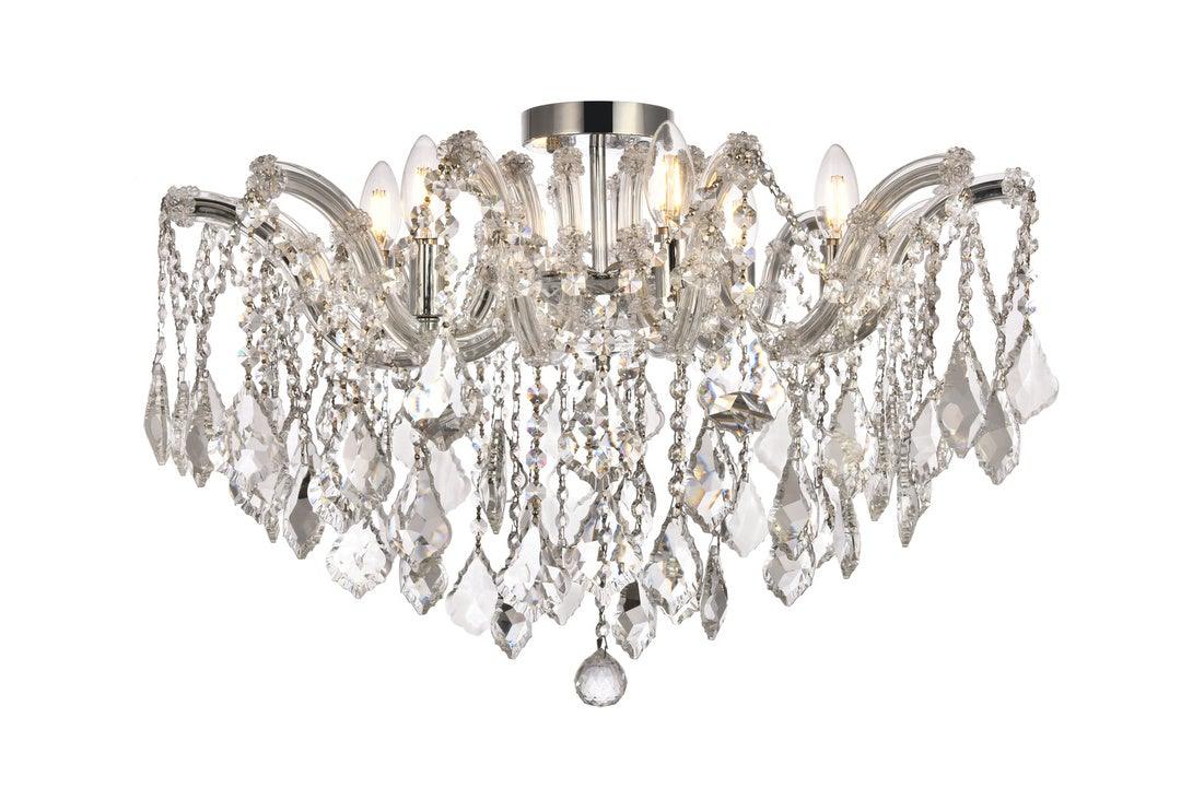 Steel with Clear Crystal Drop and Strand Flush Mount - LV LIGHTING