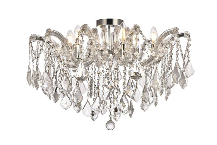 Steel with Clear Crystal Drop and Strand Flush Mount - LV LIGHTING