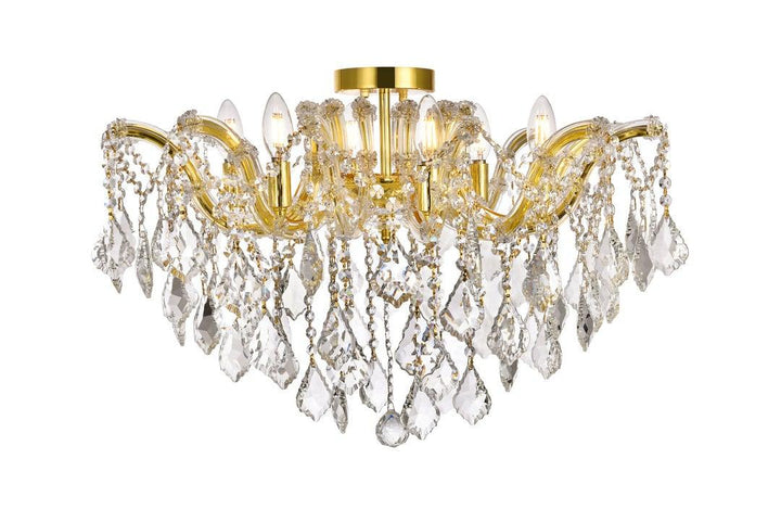 Steel with Clear Crystal Drop and Strand Flush Mount - LV LIGHTING