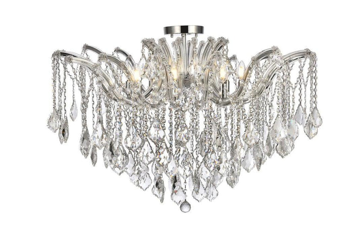 Steel with Clear Crystal Drop and Strand Flush Mount - LV LIGHTING