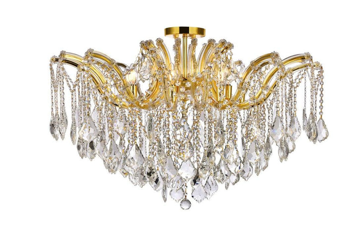 Steel with Clear Crystal Drop and Strand Flush Mount - LV LIGHTING