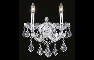 Steel with Clear Crystal 2 Light Wall Sconce - LV LIGHTING