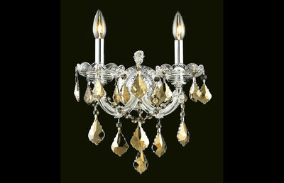 Steel with Clear Crystal 2 Light Wall Sconce - LV LIGHTING