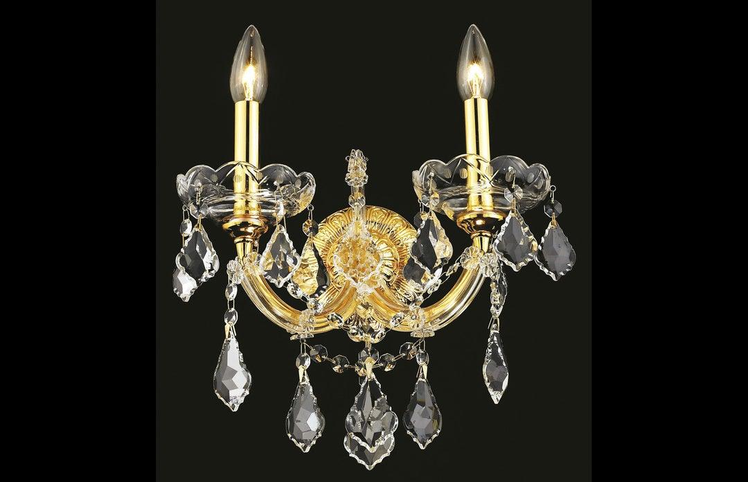 Steel with Clear Crystal 2 Light Wall Sconce - LV LIGHTING