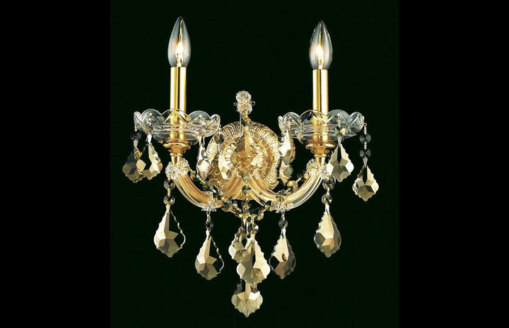 Steel with Clear Crystal 2 Light Wall Sconce - LV LIGHTING