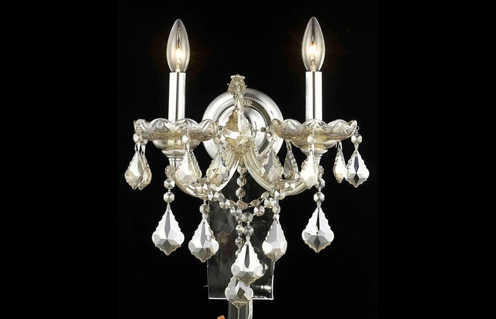 Steel with Clear Crystal 2 Light Wall Sconce - LV LIGHTING