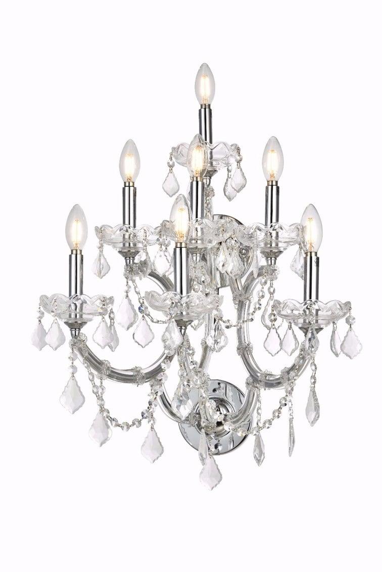 Steel with Clear Crystal and Strand 7 Light Wall Sconce - LV LIGHTING