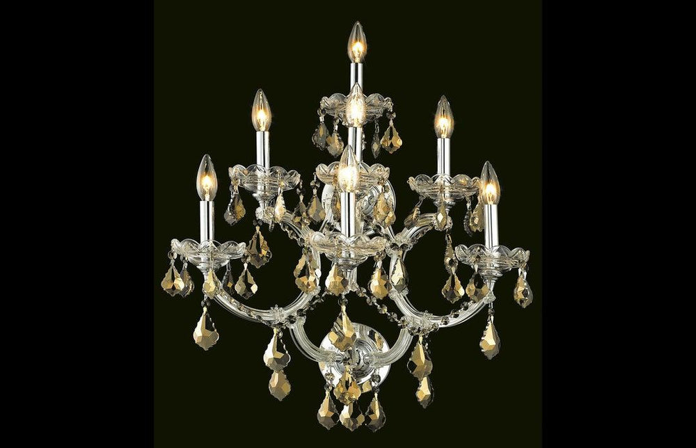 Steel with Clear Crystal and Strand 7 Light Wall Sconce - LV LIGHTING