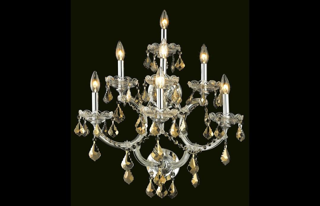 Steel with Clear Crystal and Strand 7 Light Wall Sconce - LV LIGHTING