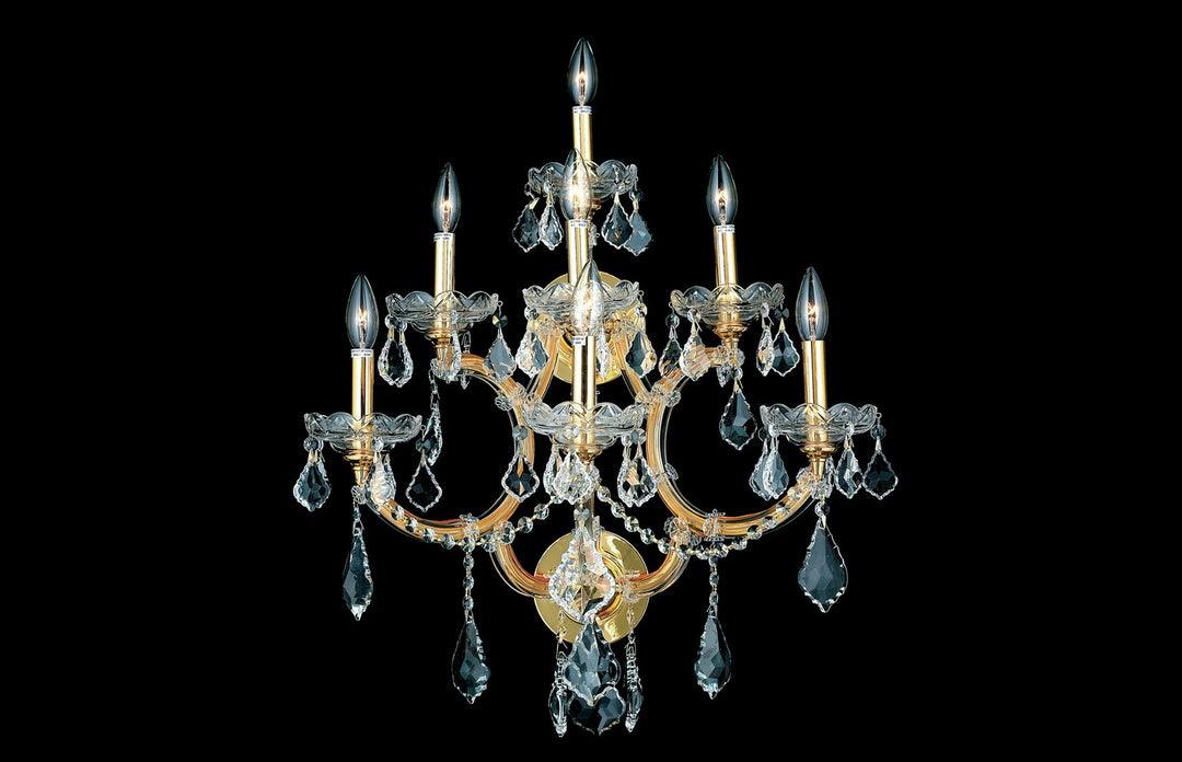 Steel with Clear Crystal and Strand 7 Light Wall Sconce - LV LIGHTING