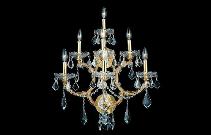 Steel with Clear Crystal and Strand 7 Light Wall Sconce - LV LIGHTING