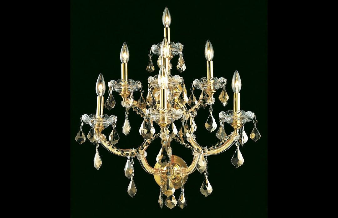 Steel with Clear Crystal and Strand 7 Light Wall Sconce - LV LIGHTING