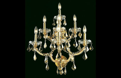 Steel with Clear Crystal and Strand 7 Light Wall Sconce - LV LIGHTING