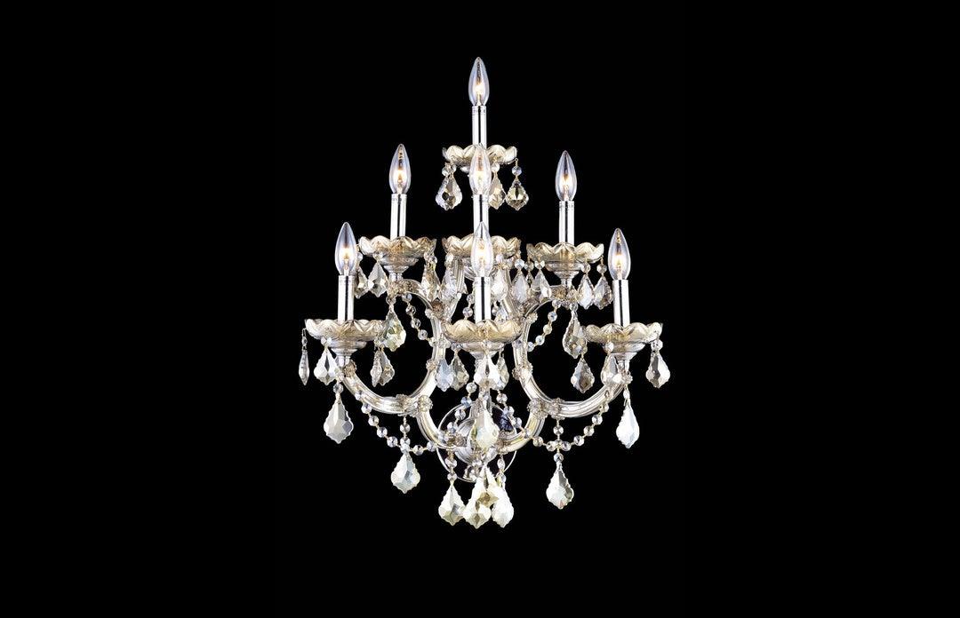 Steel with Clear Crystal and Strand 7 Light Wall Sconce - LV LIGHTING