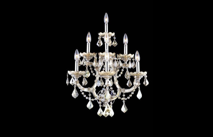 Steel with Clear Crystal and Strand 7 Light Wall Sconce - LV LIGHTING