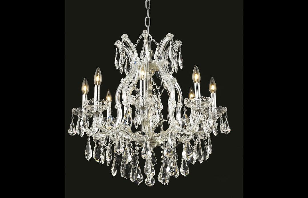 Steel with Clear Crystal and Strand Chandelier - LV LIGHTING