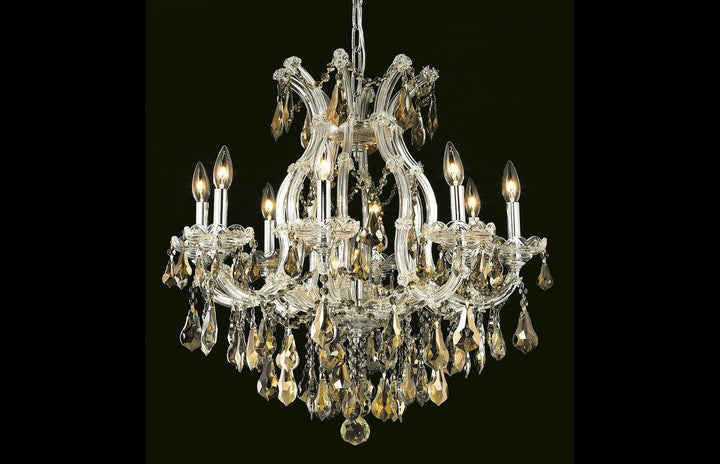 Steel with Clear Crystal and Strand Chandelier - LV LIGHTING