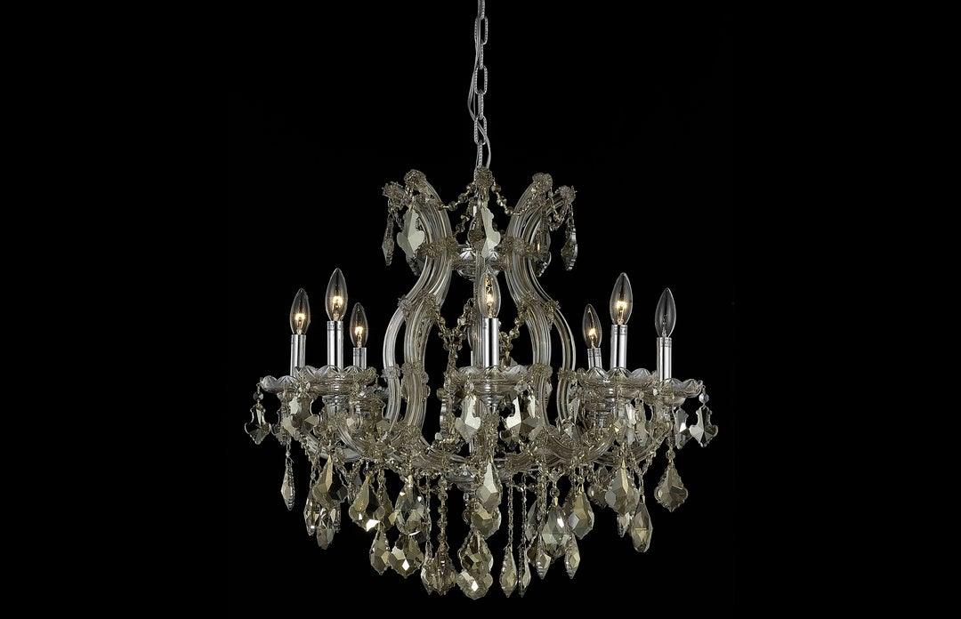 Steel with Clear Crystal and Strand Chandelier - LV LIGHTING