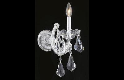 Steel with Clear Crystal Drop Single Light Wall Sconce - LV LIGHTING